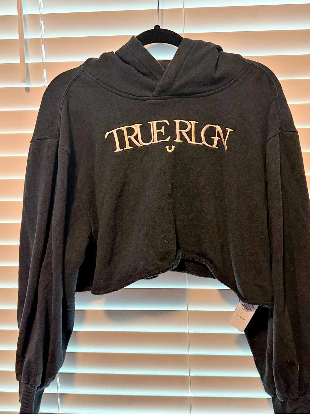 True Religion Logo Crop Hoodie Black